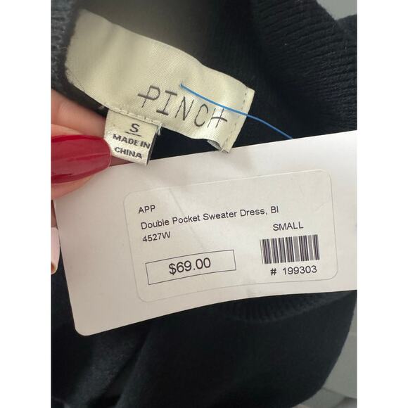 PINCH NWT Double Pocket Sweater Black Dress Women's Small Mock Neck - Picture 2 of 6